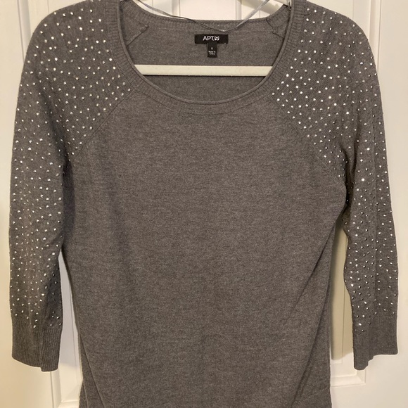 Apt. 9 Sweaters - Apt 9 Womens Small Knit Gray Beaded Jeweled Shiny Sweater Top Kohls